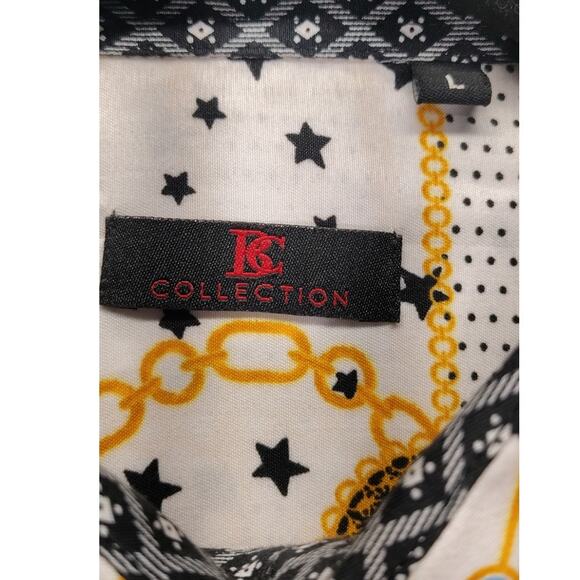 BC Collection Spangled Modern Button Up Long Sleeve Monogram Gold Chain Shirt - Picture 7 of 9